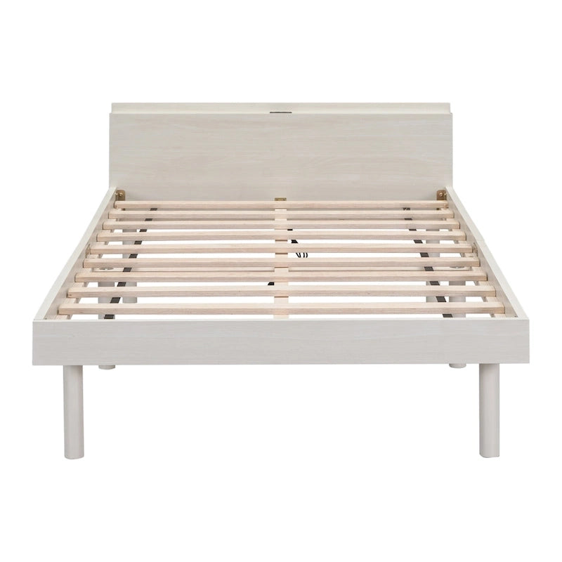 Lit plateforme double blanchi avec port USB intégré