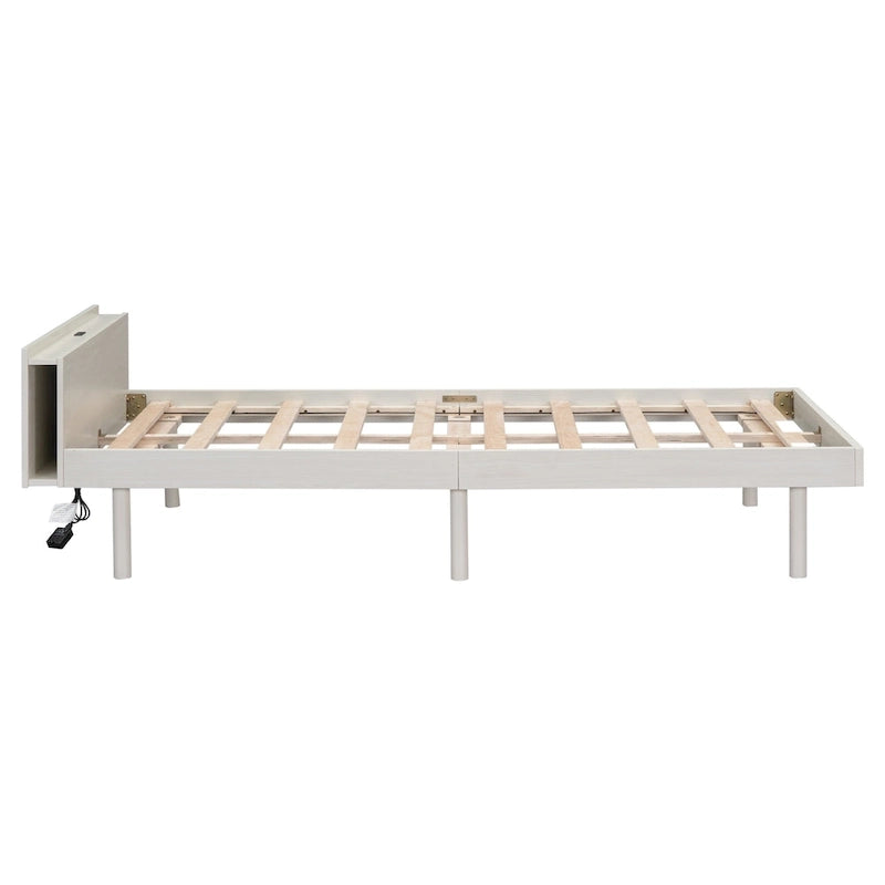 Lit plateforme double blanchi avec port USB intégré