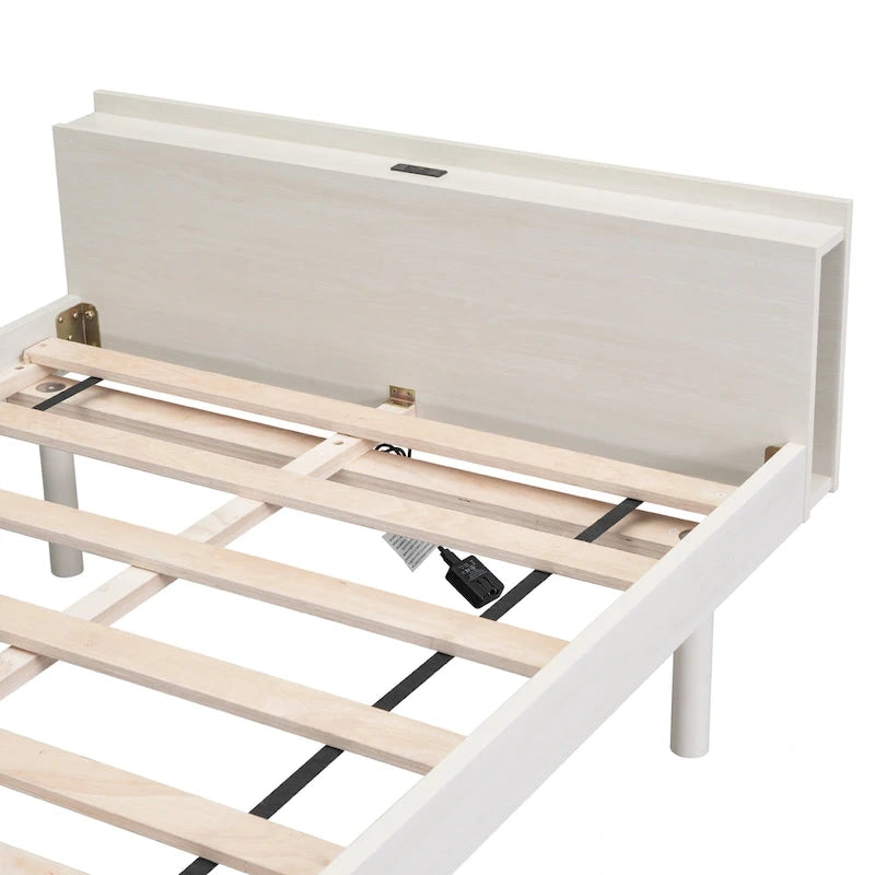Lit plateforme double blanchi avec port USB intégré