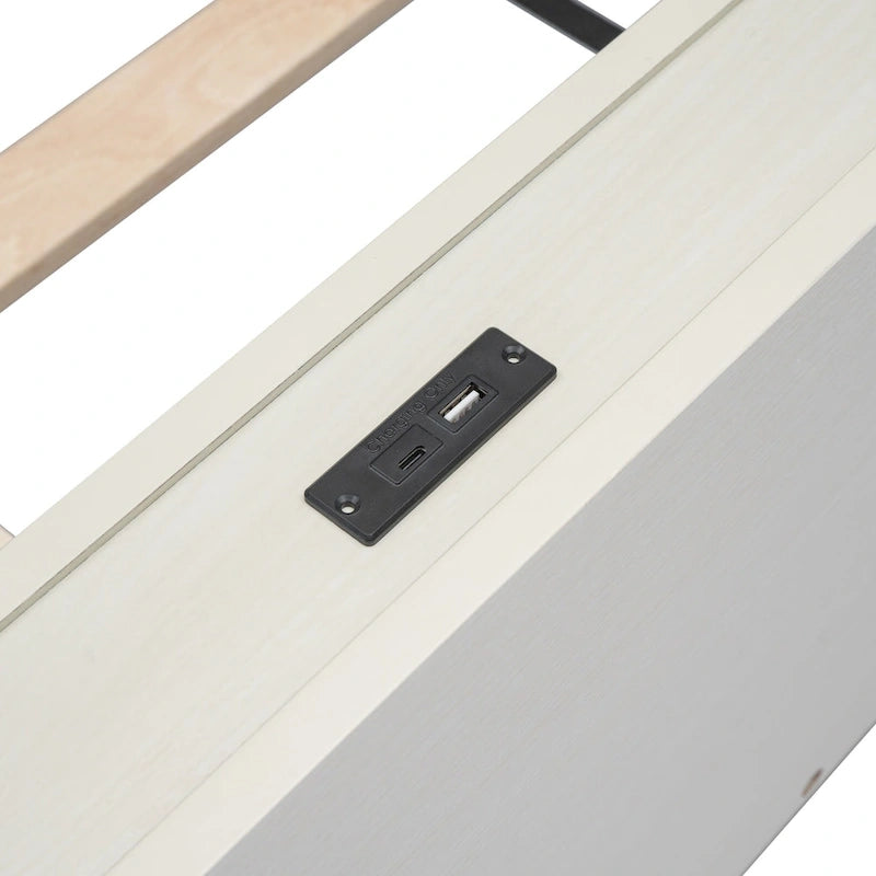 Lit plateforme double blanchi avec port USB intégré