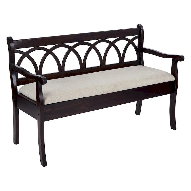 Banc de rangement Coventry avec structure noire antique et coussin de siège beige, à démonter
