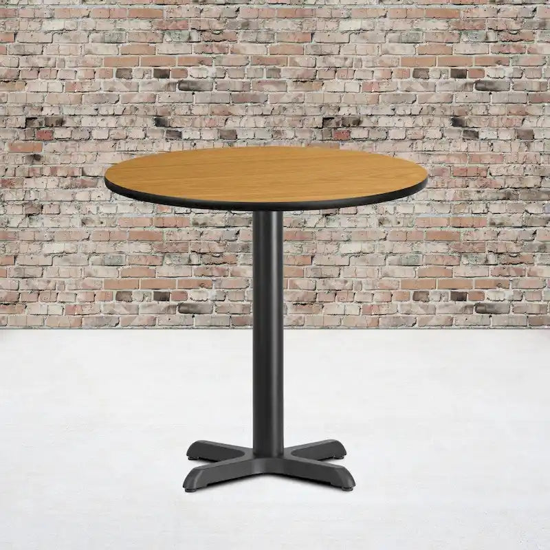 Dessus de table rond stratifié de 30 pouces avec base de 22 x 22 pouces de hauteur - 30 L x 30 P x 31,125 H - 30 L x 30 P x 31,125 H