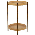 Table d'appoint à 2 étagères en rotin avec pieds en métal inspirés du bambou - Marron - Roche River Decor - 18L x 18P x 26H