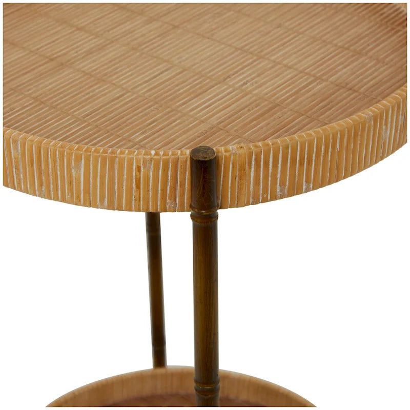 Table d'appoint à 2 étagères en rotin avec pieds en métal inspirés du bambou - Marron - Roche River Decor - 18L x 18P x 26H