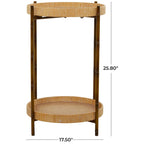 Table d'appoint à 2 étagères en rotin avec pieds en métal inspirés du bambou - Marron - Roche River Decor - 18L x 18P x 26H
