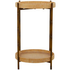 Table d'appoint à 2 étagères en rotin avec pieds en métal inspirés du bambou - Marron - Roche River Decor - 18L x 18P x 26H