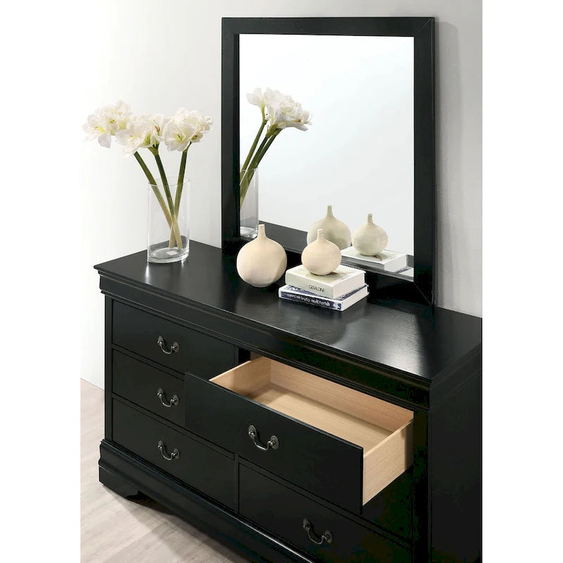 Commode 2 pièces Lavina de style transitionnel en bois massif à 8 tiroirs et miroir