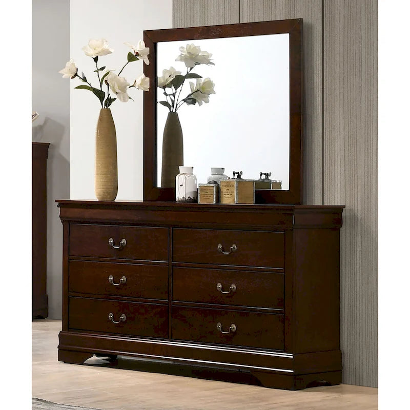 Commode 2 pièces Lavina de style transitionnel en bois massif à 8 tiroirs et miroir