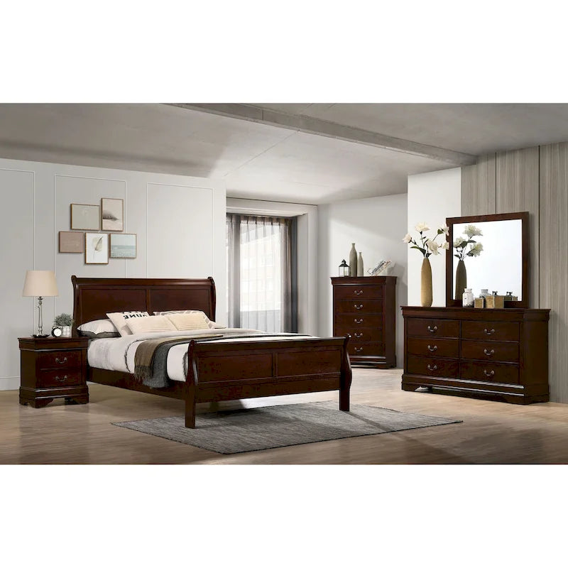 Commode 2 pièces Lavina de style transitionnel en bois massif à 8 tiroirs et miroir