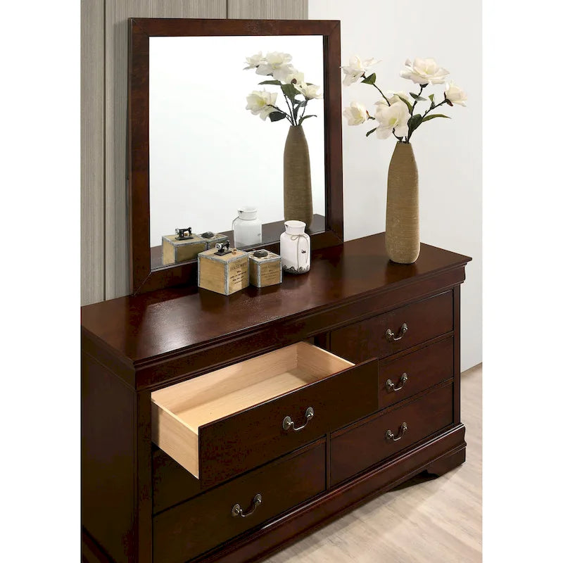 Commode 2 pièces Lavina de style transitionnel en bois massif à 8 tiroirs et miroir