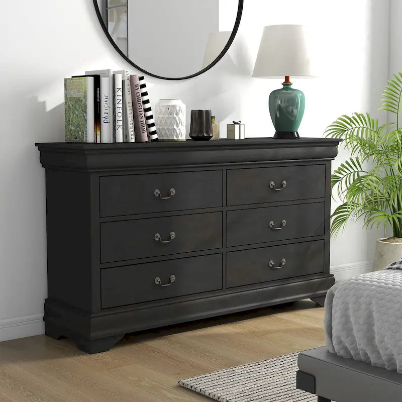 Commode 2 pièces Lavina de style transitionnel en bois massif à 8 tiroirs et miroir