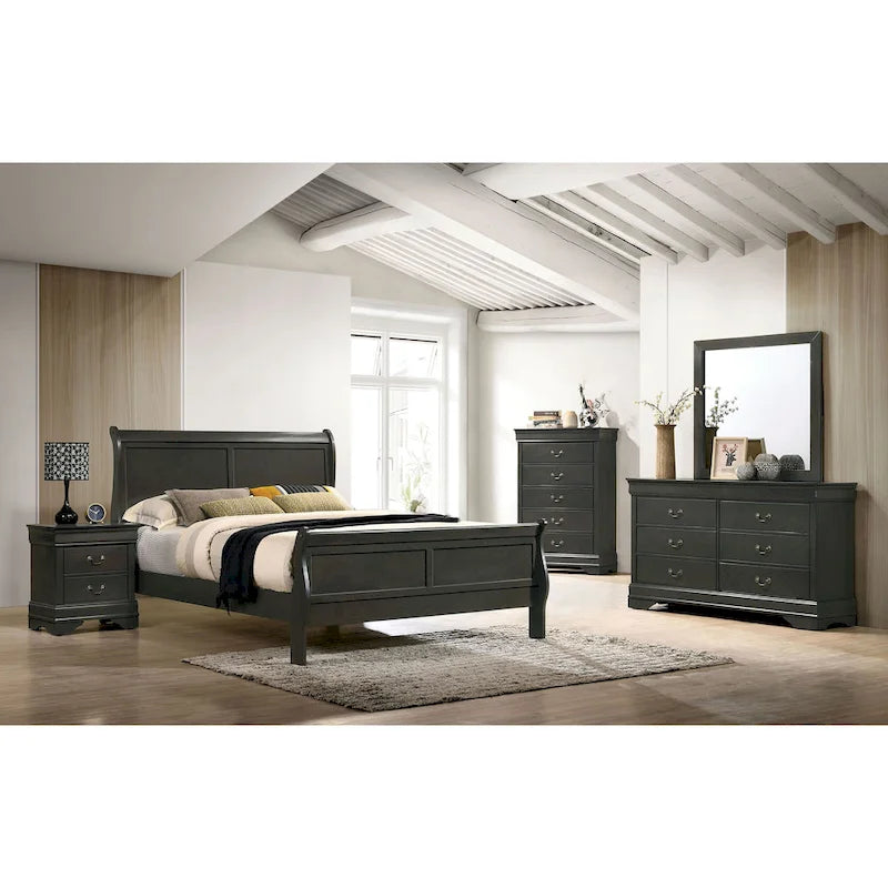 Commode 2 pièces Lavina de style transitionnel en bois massif à 8 tiroirs et miroir