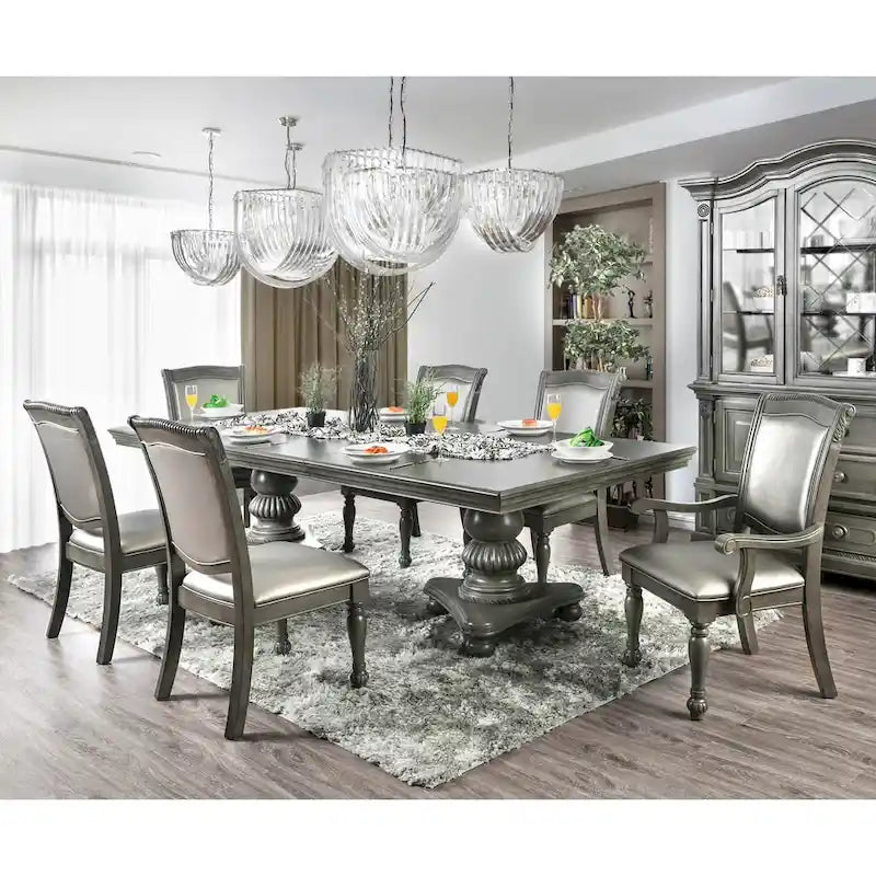 Chaises de salle à manger Tima traditionnelles en similicuir gris (lot de 2)