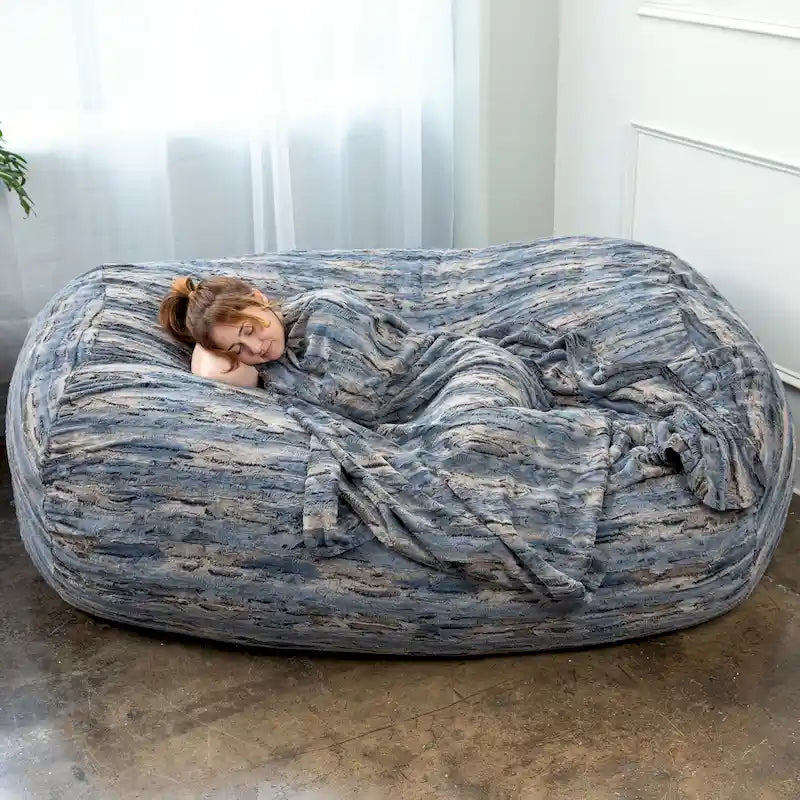 Jaxx Grand Lounger Canapé pouf de 2,1 m pour adultes – Fausse fourrure de luxe
