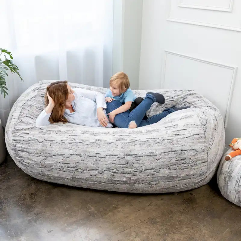 Jaxx Grand Lounger Canapé pouf de 2,1 m pour adultes – Fausse fourrure de luxe