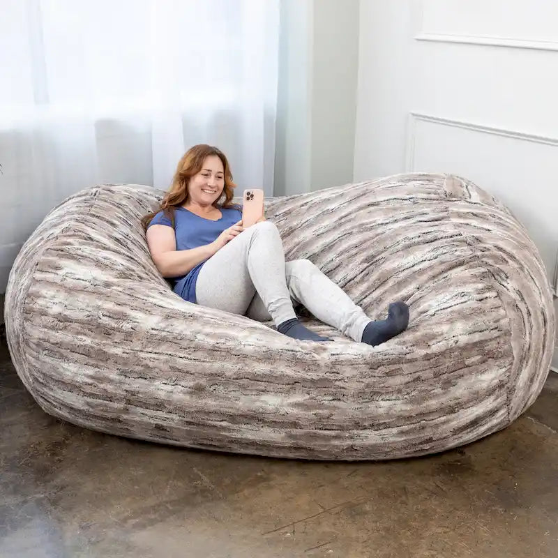 Jaxx Grand Lounger Canapé pouf de 2,1 m pour adultes – Fausse fourrure de luxe