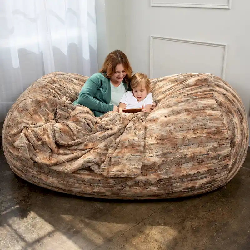 Jaxx Grand Lounger Canapé pouf de 2,1 m pour adultes – Fausse fourrure de luxe
