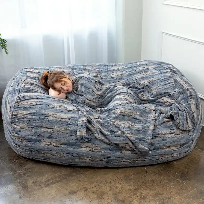 Jaxx Grand Lounger Canapé pouf de 2,1 m pour adultes – Fausse fourrure de luxe