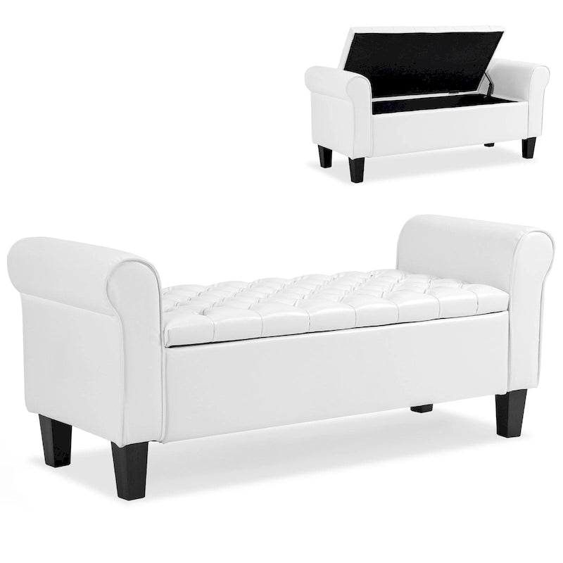Banc de rangement ottoman en cuir rembourré AVAWING avec accoudoirs