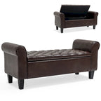 Banc de rangement ottoman en cuir rembourré AVAWING avec accoudoirs