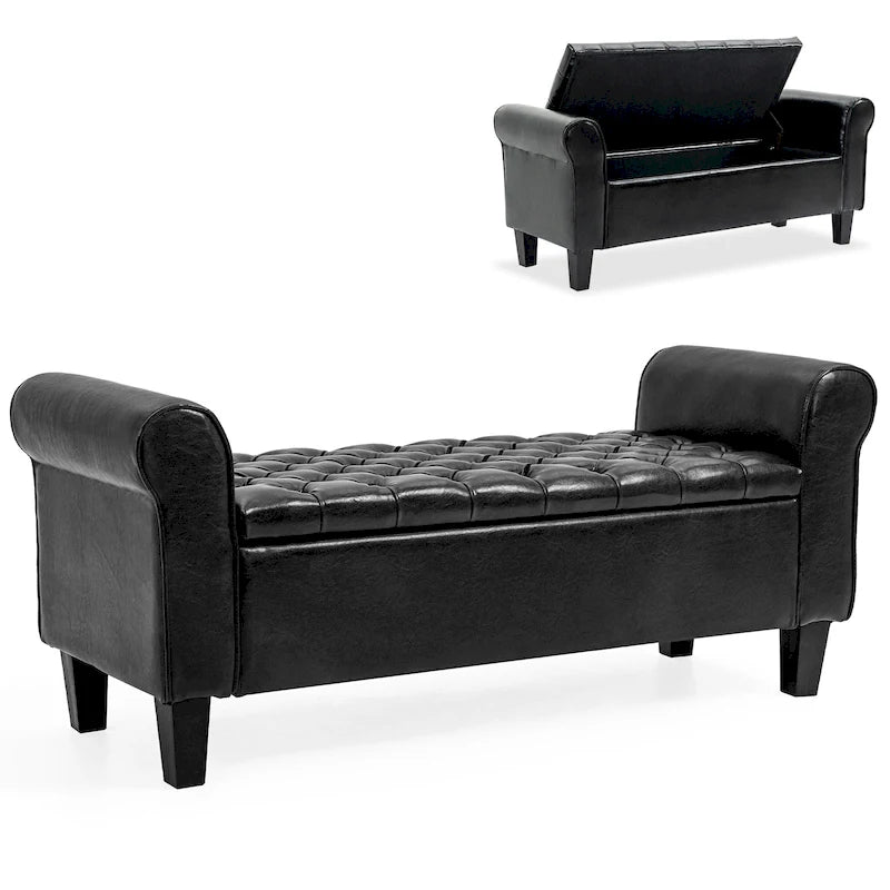 Banc de rangement ottoman en cuir rembourré AVAWING avec accoudoirs