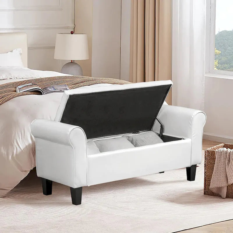 Banc de rangement ottoman en cuir rembourré AVAWING avec accoudoirs
