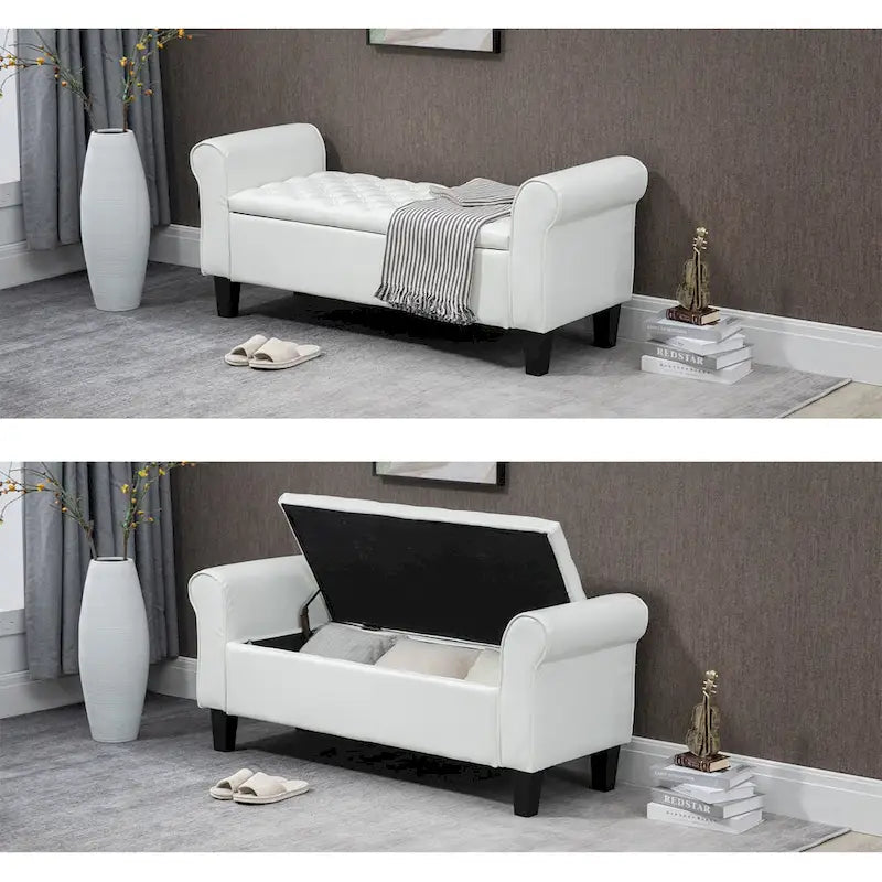 Banc de rangement ottoman en cuir rembourré AVAWING avec accoudoirs