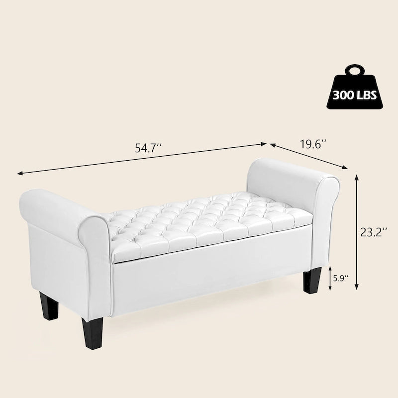 Banc de rangement ottoman en cuir rembourré AVAWING avec accoudoirs