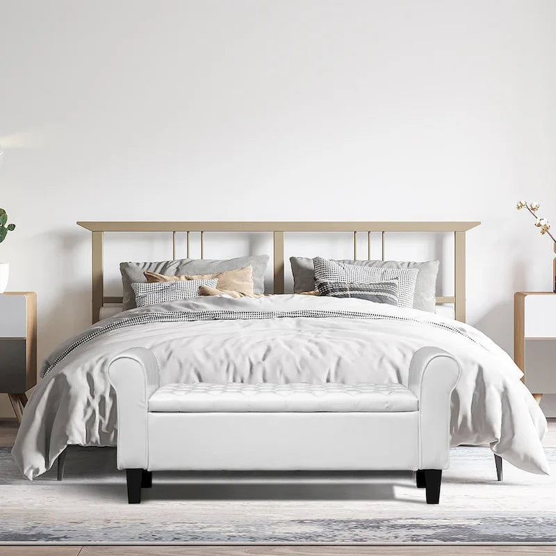 Banc de rangement ottoman en cuir rembourré AVAWING avec accoudoirs