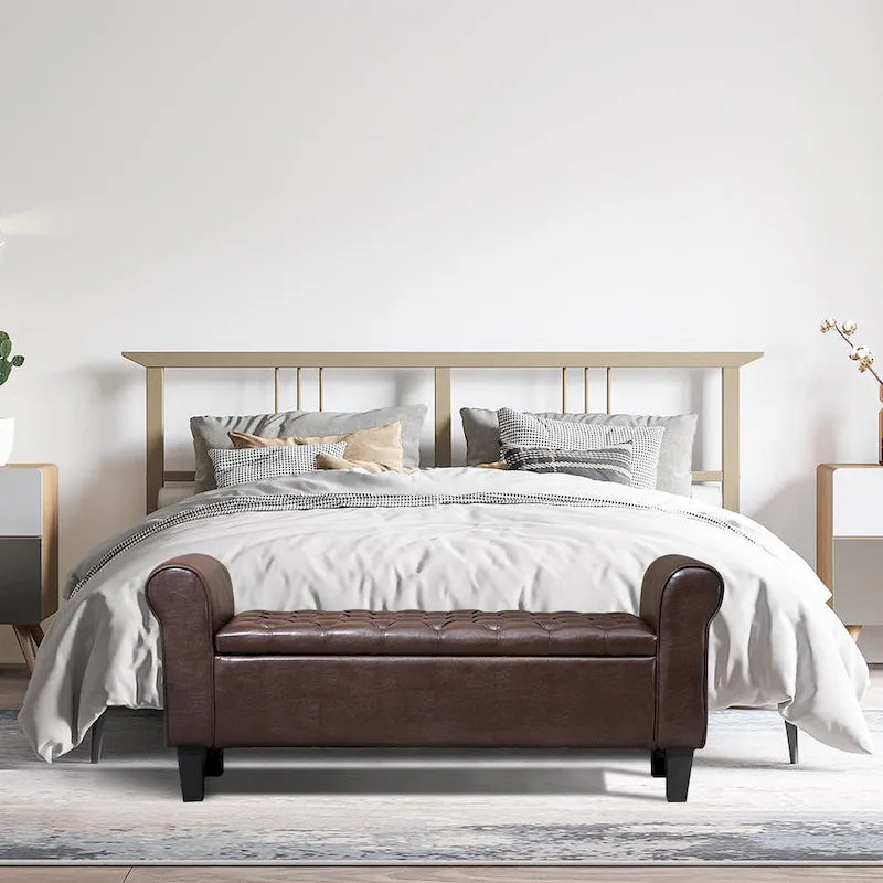 Banc de rangement ottoman en cuir rembourré AVAWING avec accoudoirs