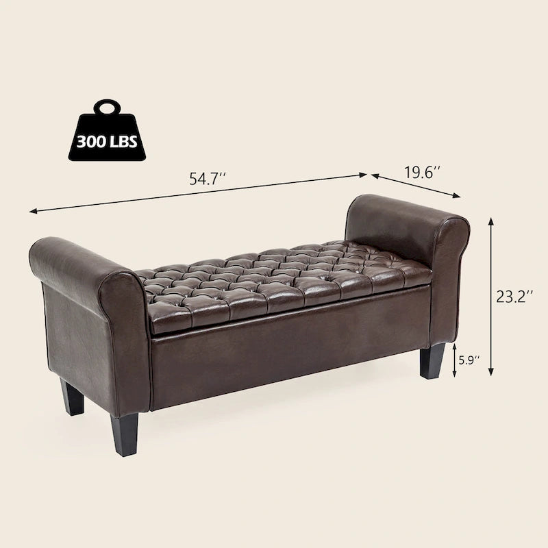 Banc de rangement ottoman en cuir rembourré AVAWING avec accoudoirs