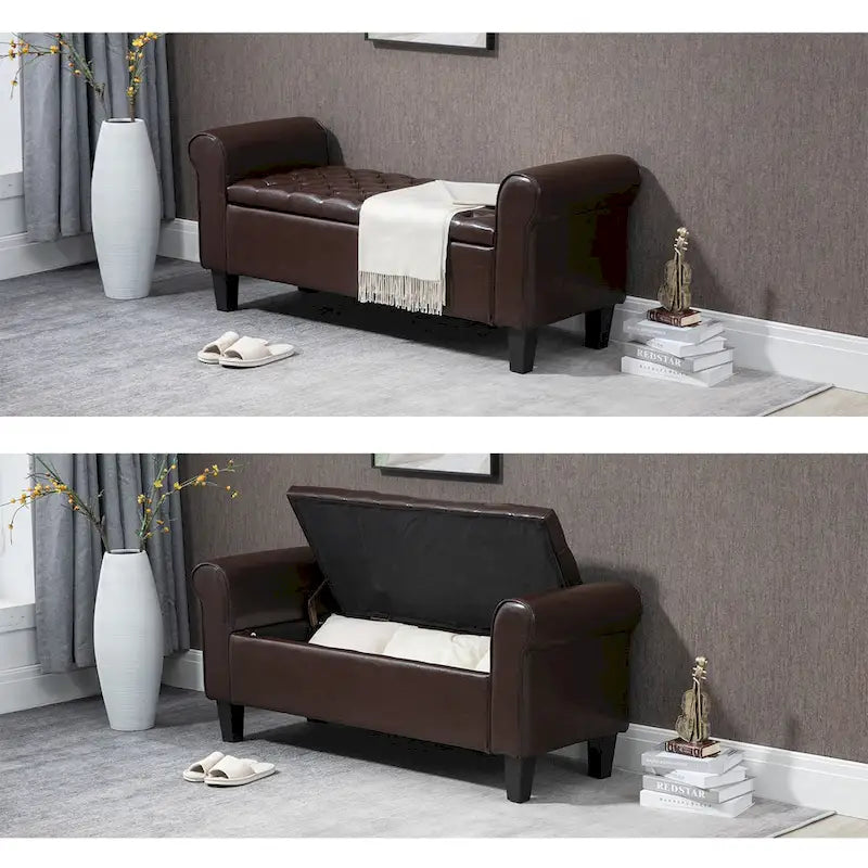 Banc de rangement ottoman en cuir rembourré AVAWING avec accoudoirs