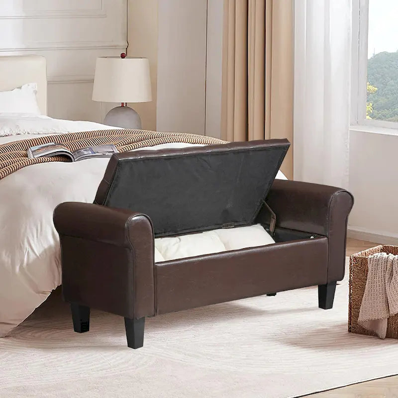 Banc de rangement ottoman en cuir rembourré AVAWING avec accoudoirs
