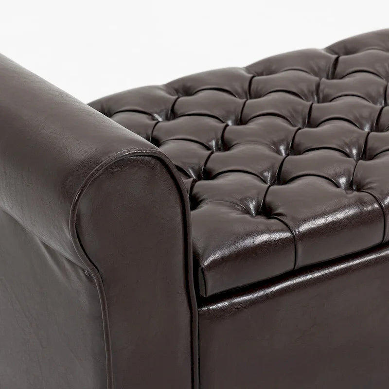 Banc de rangement ottoman en cuir rembourré AVAWING avec accoudoirs