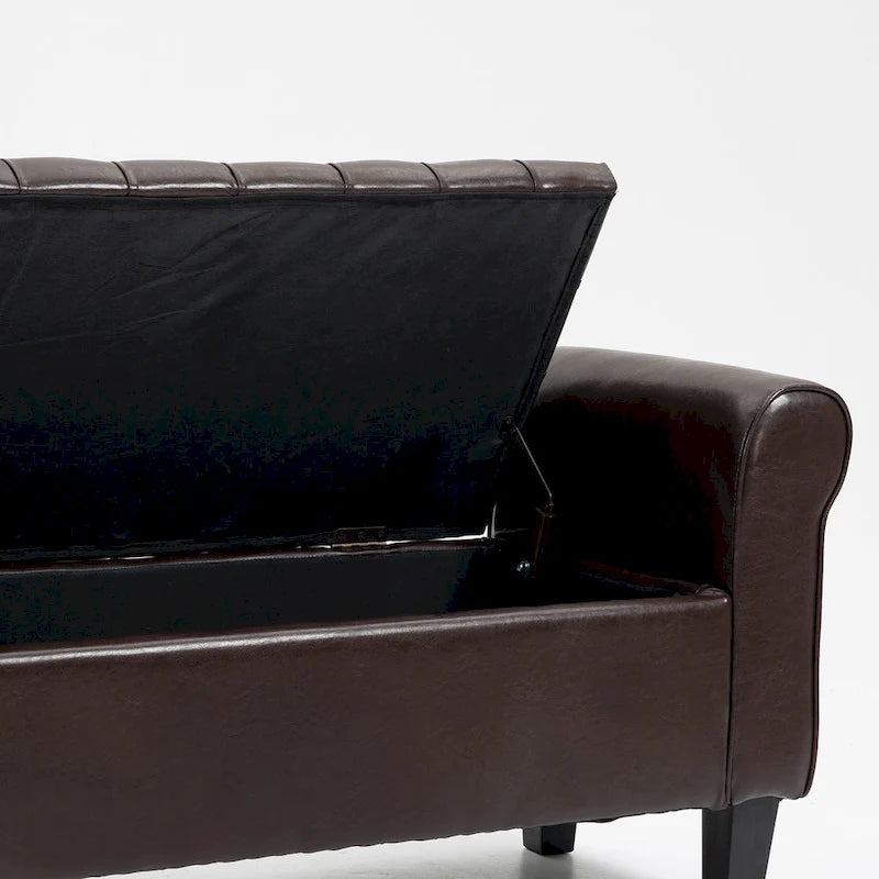 Banc de rangement ottoman en cuir rembourré AVAWING avec accoudoirs
