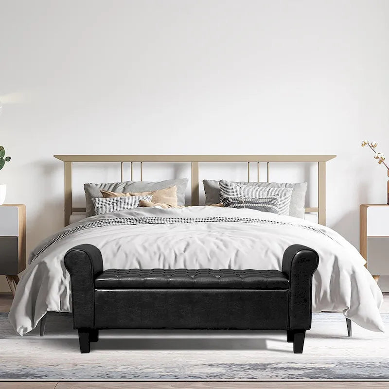 Banc de rangement ottoman en cuir rembourré AVAWING avec accoudoirs