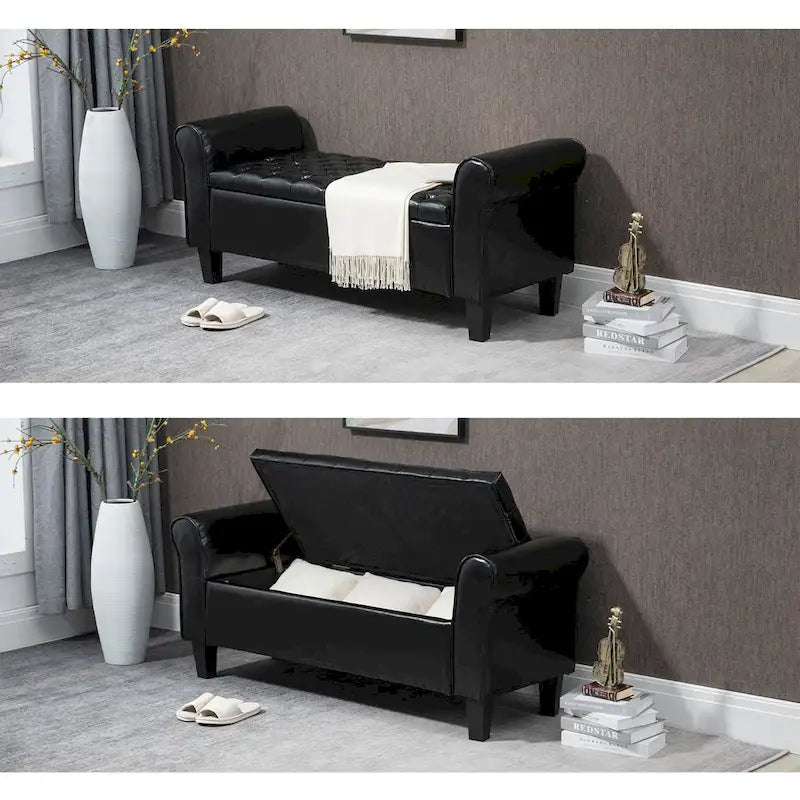 Banc de rangement ottoman en cuir rembourré AVAWING avec accoudoirs