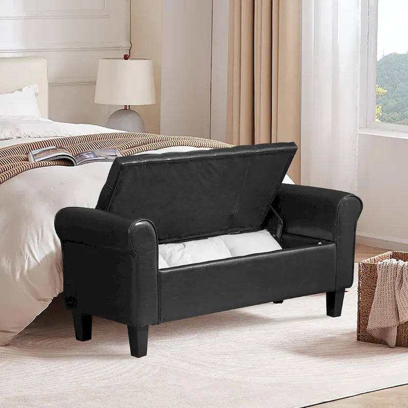 Banc de rangement ottoman en cuir rembourré AVAWING avec accoudoirs