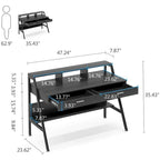 Bureau informatique avec 2 tiroirs et étagères de rangement, bureau d'ordinateur avec support d'écran