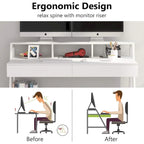 Bureau informatique avec 2 tiroirs et étagères de rangement, bureau d'ordinateur avec support d'écran