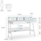 Bureau informatique avec 2 tiroirs et étagères de rangement, bureau d'ordinateur avec support d'écran