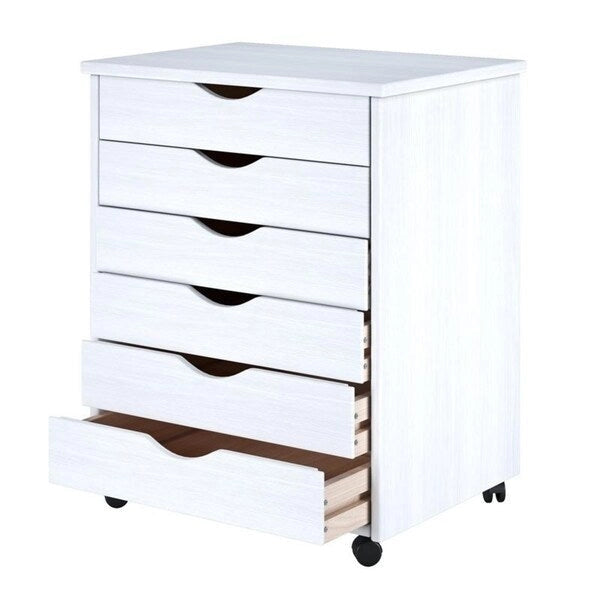 Chariot roulant Adeptus Original, bois massif, chariot roulant extra large à 6 tiroirs, blanc