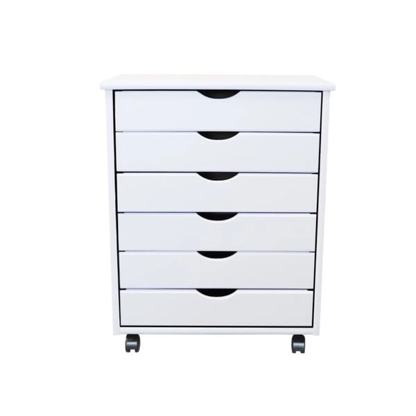 Chariot roulant Adeptus Original, bois massif, chariot roulant extra large à 6 tiroirs, blanc