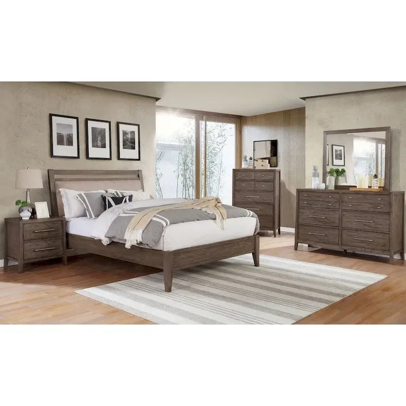 Lit plateforme Ninn en bois massif gris rustique