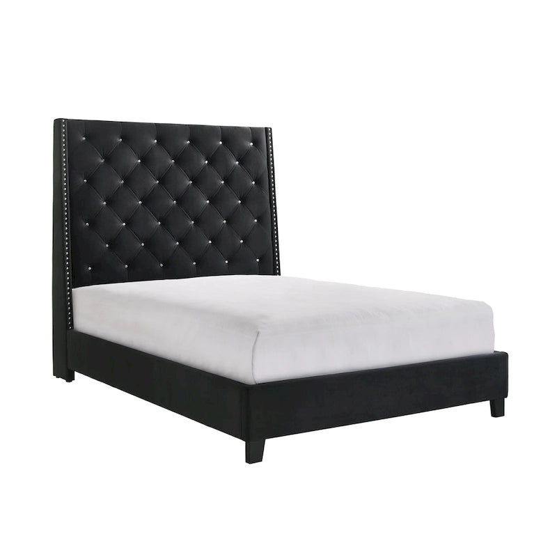 Lit capitonné Marillin en velours noir