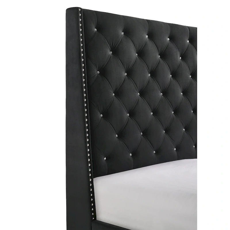 Lit capitonné Marillin en velours noir