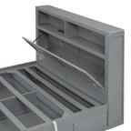 Lit plateforme hydraulique double en bois avec rangement, tête de lit à LED, station de charge et 2 tiroirs, Gris