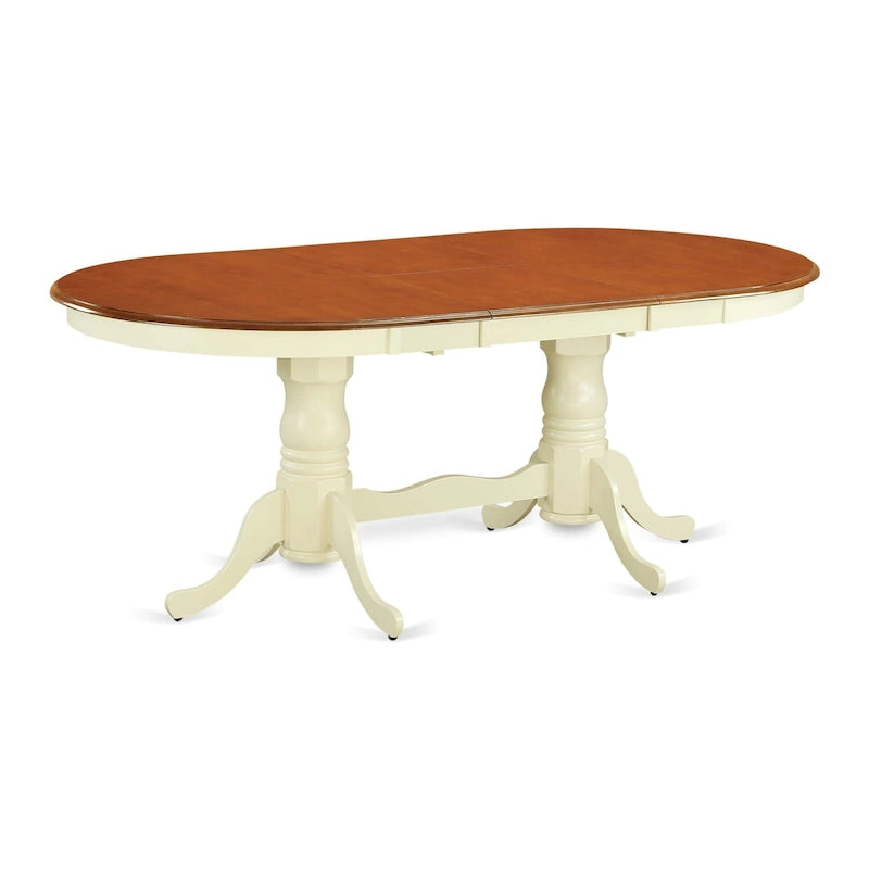 Table de cuisine Plainville – Un plateau de table ovale et un double piédestal, (Options de finition)