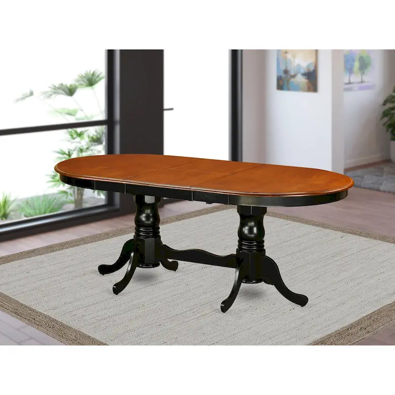 Table de cuisine Plainville – Un plateau de table ovale et un double piédestal, (Options de finition)
