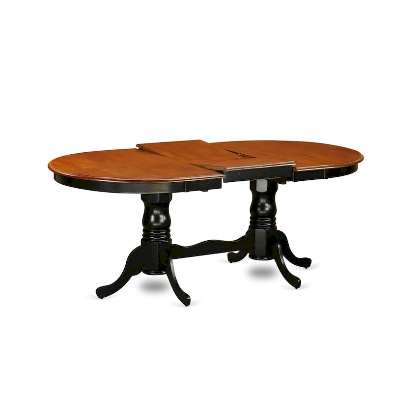 Table de cuisine Plainville – Un plateau de table ovale et un double piédestal, (Options de finition)